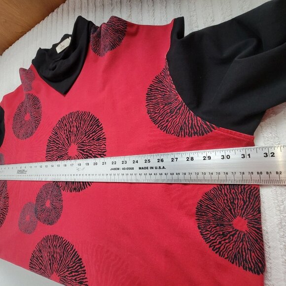 Cheyenne Sweater Womens S/M Red Black Print Knit Cowl Neck Pullover Lagenlook - Picture 7 of 8